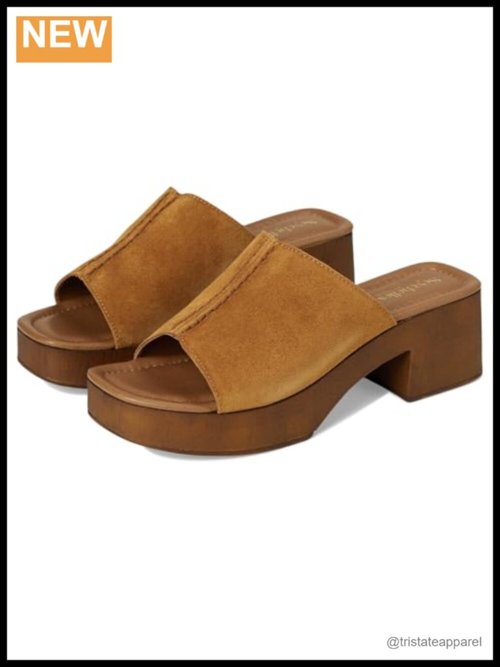 Suede Platform Heeled Sandals Slip On Block Heel Square Toe
